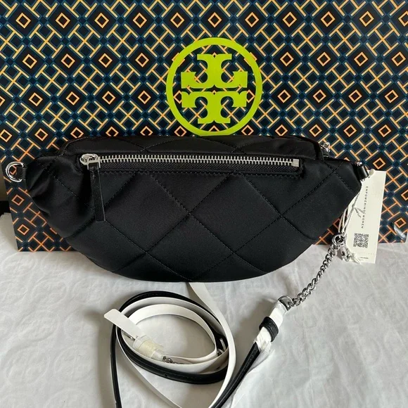 Tory Burch Willa Quilted Nylon Belt Bag Black Fanny Pack Crossbody Bag - Picture 2 of 11